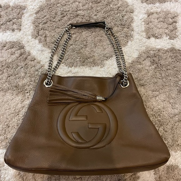 Gucci Soho Medium Brown Double Leather Chain Shoulder Bag Tote - Picture 3 of 8